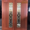 ประตูไม้สักกระจกนิรภัยบานคู่