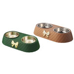 ชามใส่อาหารสัตว์เลี้ยง หลุมคู่ มีโบว์