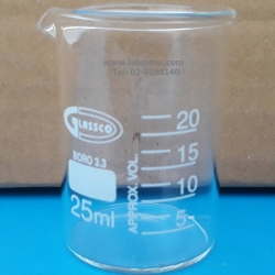 บีกเกอร์แก้วทรงเตี้ย 25 ml Beaker low-form "Glassco" UK