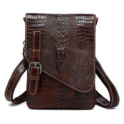 For You Leather LB66 กระเป๋าสะพายไหล่ใบเล็ก หรือ กระเป๋าคาดเอวร้อยเข็มขัด กระเป๋าหนังแท้ ลายหนังจระเข้ (สีน้ำตาล) LB66