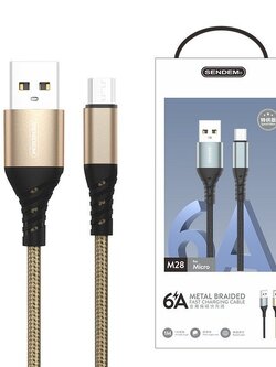 สายชาร์จ Sendem M28 ชาร์จเร็ว 6A METAL BRAIDED FAST CHARGING CABLE ประกันศูนย์ 1 ปี