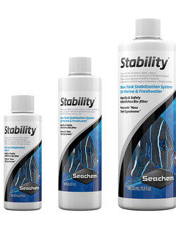 Seachem Stability แบคทีเรียชนิดน้ำสามารถทำให้ระบบแบคทีเรียตู้ปลาเซตตัวได้อย่างรวดเร็ว เหมาะสำหรับตู้น้ำจืดและน้ำเค็ม 100ml , 250ml , 500ml